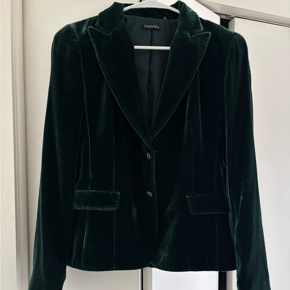 Tahari Dark Green Velvet Blazer